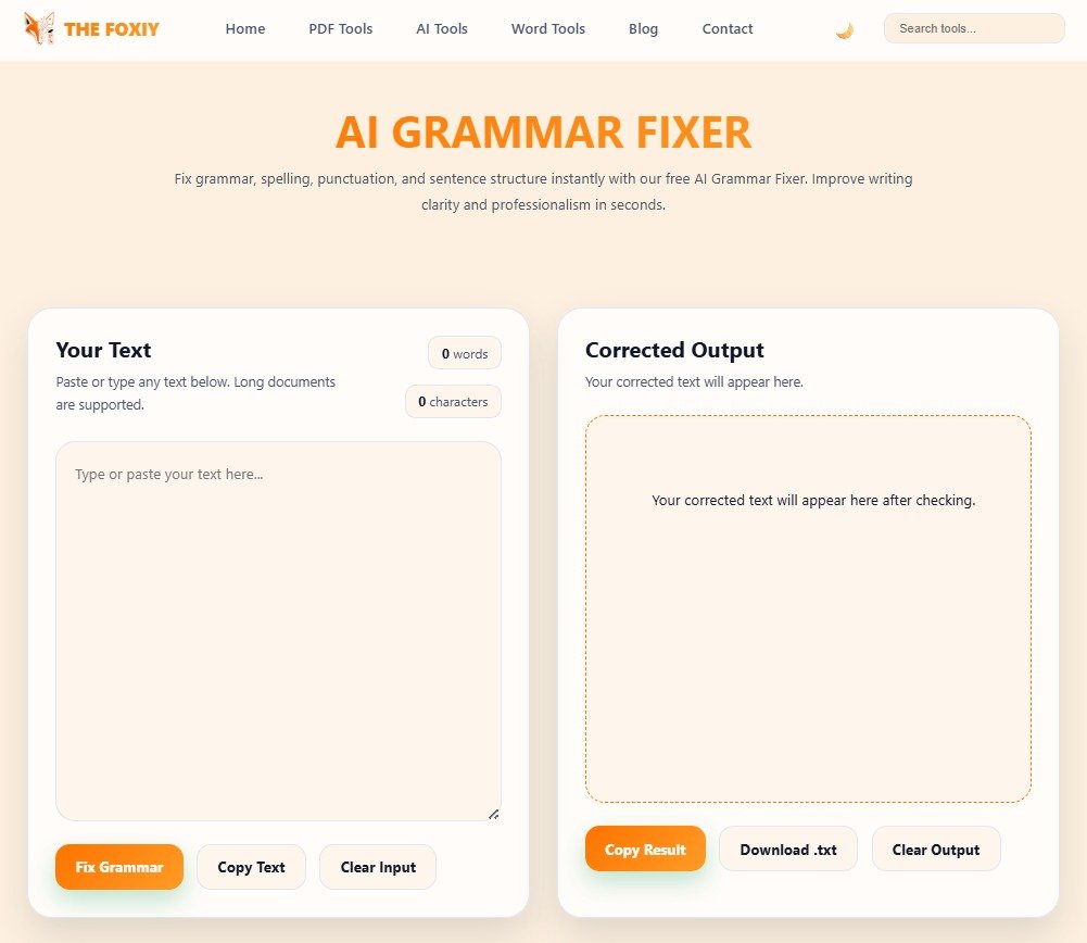 TheFoxiy AI Grammar Fixer interface