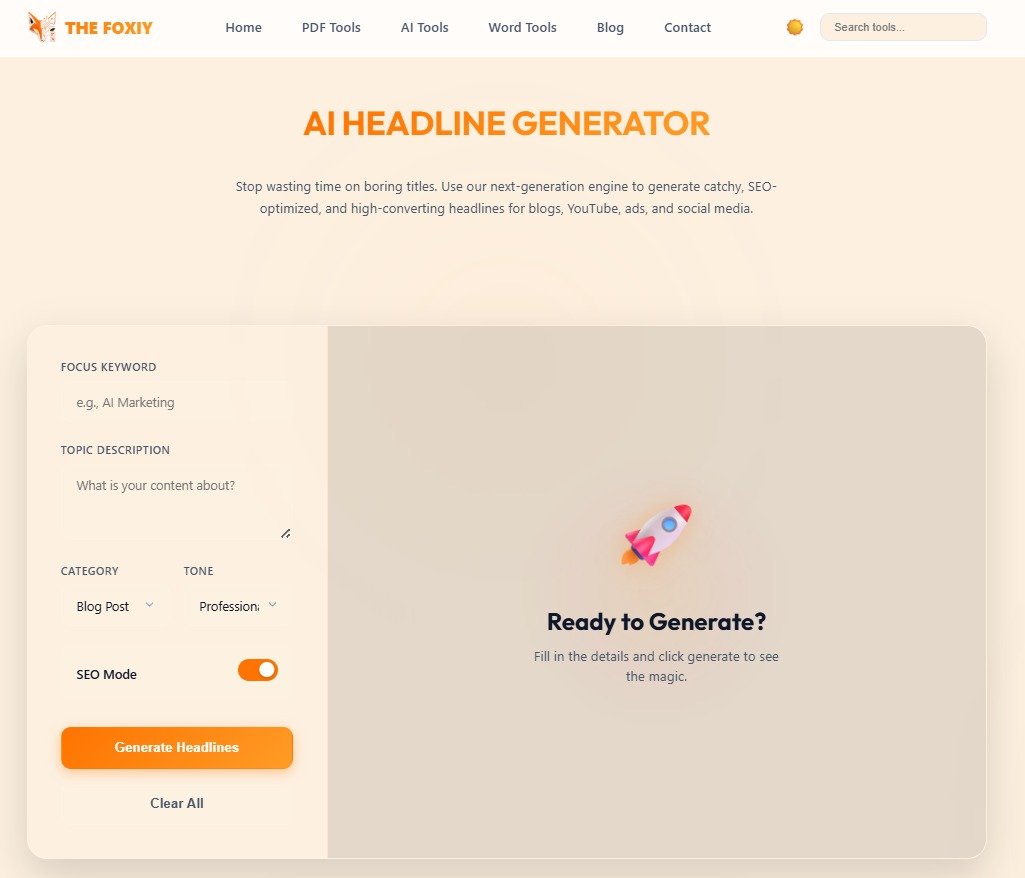 TheFoxiy AI Headline Generator interface