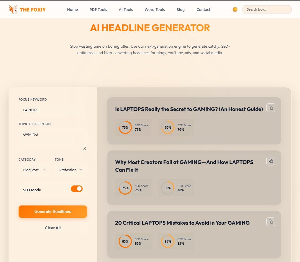 Headline suggestions generated by TheFoxiy AI Headline Generator