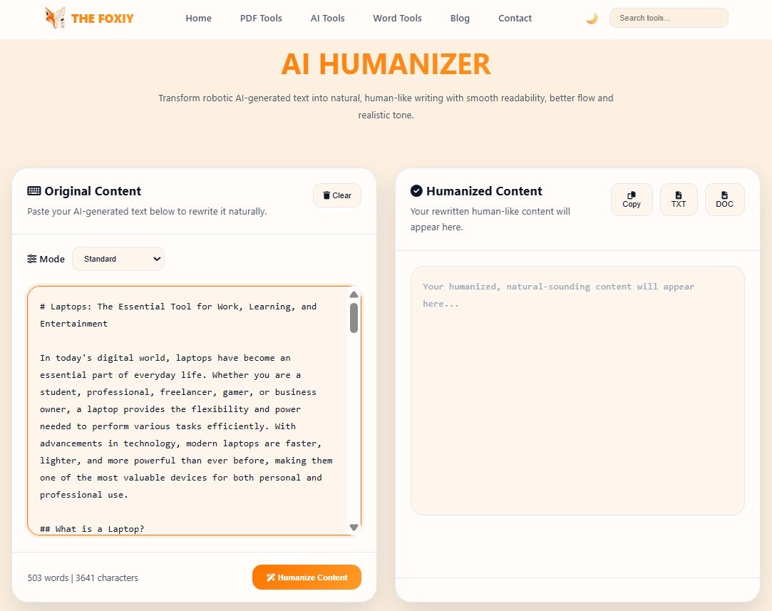 Before and after AI text humanization results